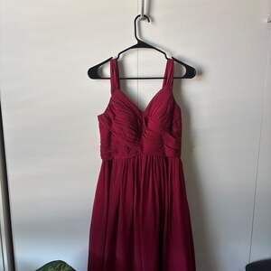 Azazie Aziza Burgundy Chiffon Mid length V-Neck Bridesmaid Dress
